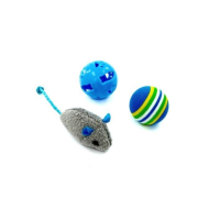 HIPPIE PET Набір іграшок для котів Мишка та два м'ячика, сірий і синій 3 шт