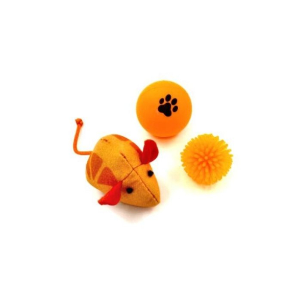 HIPPIE PET Набір іграшок для котів Мишка та два м'ячика, помаранчевий 3 шт