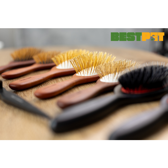 Tauro Pro Line Prestige Щітка дерев'яна зубці 27 мм з нержавіючої сталі, коричнева, овальна форма, мала 18,5 х 4,8 см - 4