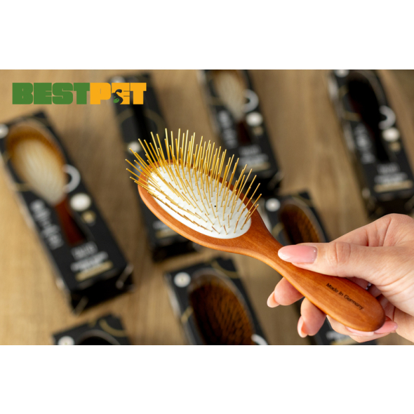 Tauro Pro Line Prestige Щітка дерев'яна зубці 27 мм з нержавіючої сталі, коричнева, овальна форма, мала 18,5 х 4,8 см - 5