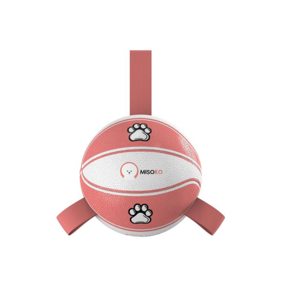 MISOKO Іграшка для собак, м'яч надувний, у формі баскетбольного м'яча, білий з рожевим, 15 см