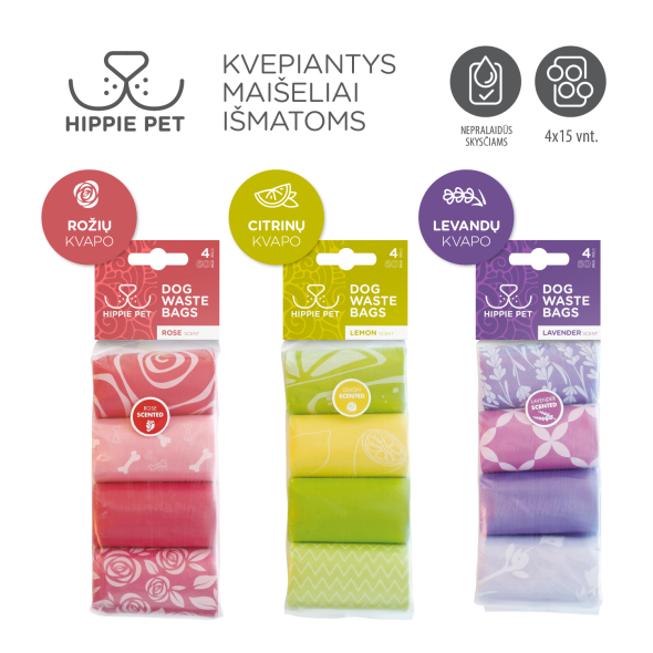 HIPPIE PET Пакети для прибирання за тваринами, з ароматом лимону, 4х15 шт. - 1