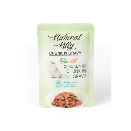 Natural Kitty Chunk in Gravy Chicken with Tuna and Liver Вологий корм для котів курка, тунець і куряча печінка в соусі, 85 г