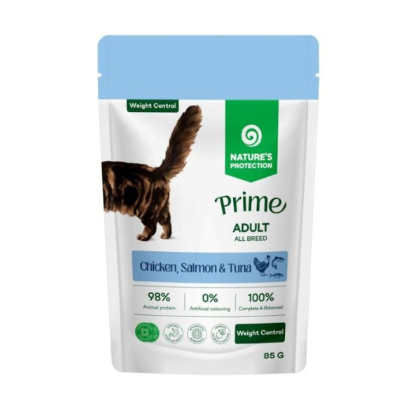 Nature's Protection Prime Adult Cats Weight Control Chicken, Salmon and Tuna Вологий корм для котів для контролю ваги з куркою, лососем і тунцем, 85 г