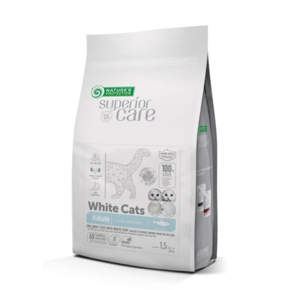 Nature's Protection Superior Care White Cats Grain Free Herring Сухий беззерновий корм для дорослих котів з білим забарвленням з оселедцем, 1,5 кг