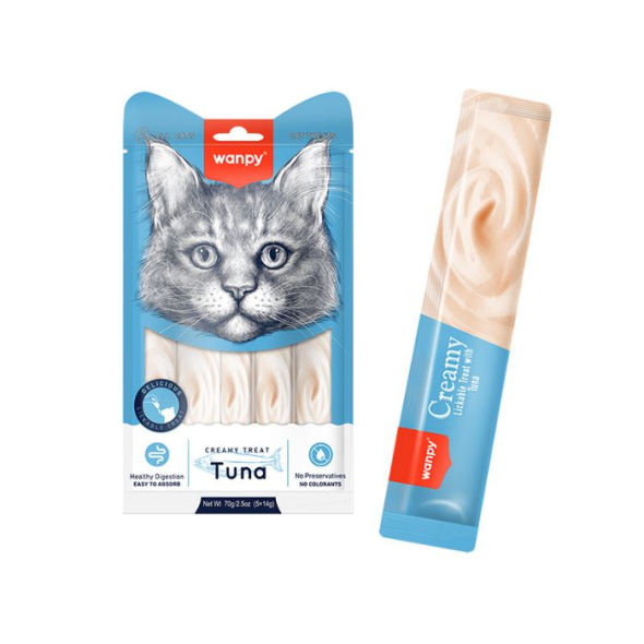 Wanpy Creamy Treat Tuna Кремові ласощі з тунцем для котів, 5 шт. х 14 г