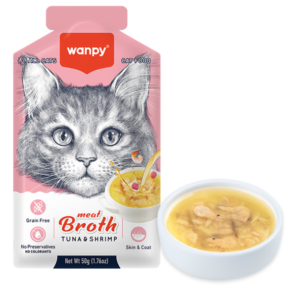 Wanpy Meat Broths Tuna &amp; Shrimp Суп з тунцем і креветками для котів, 50 г