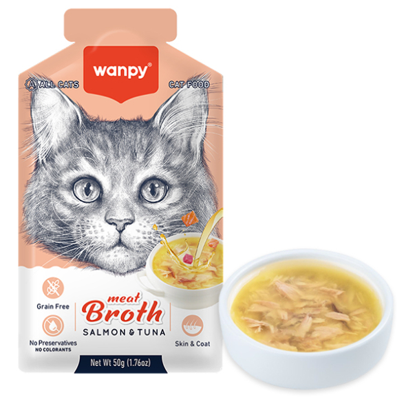 Wanpy Meat Broths Salmon &amp; Tuna Суп з лососем і тунцем для котів, 50 г