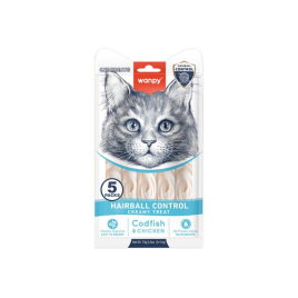 Wanpy Functional Creamy Treat Hairball Control Кремові ласощі для котів із курятиною та тріскою для виведення грудочок шерсті, 5 шт. х 14 г