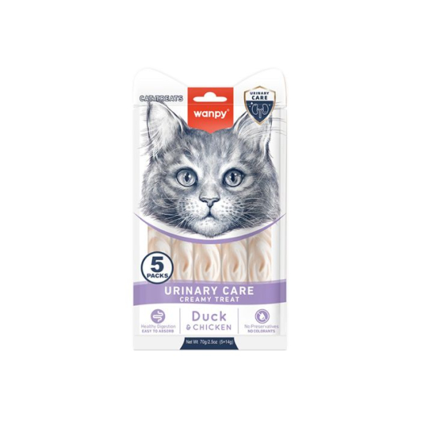 Wanpy Functional Creamy Treat Urinary Care Кремові ласощі для котів із курятиною та качкою для підтримки сечовидільної системи, 5 шт. х 14 г