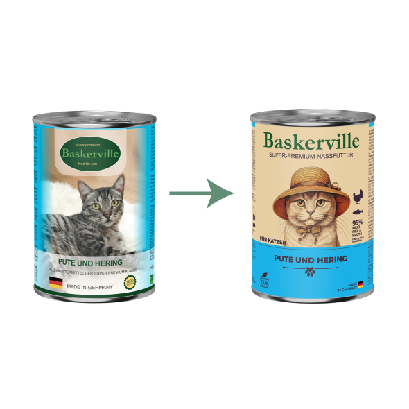 Baskerville Pute und Hering Вологий корм для котів індичка з рибою, 400 г - 1