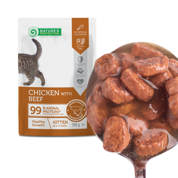 Nature’s Protection Kitten Healthy Growth Chicken with Beef Вологий корм для кошенят для здорового зростання з куркою і яловичиною, 100 г - 4