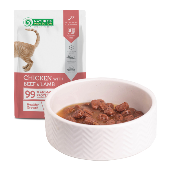 Nature’s Protection Kitten Healthy Growth Chicken Beef &amp; Lamb Вологий корм для кошенят для здорового зростання з куркою, яловичиною та ягням, 100 г - 3