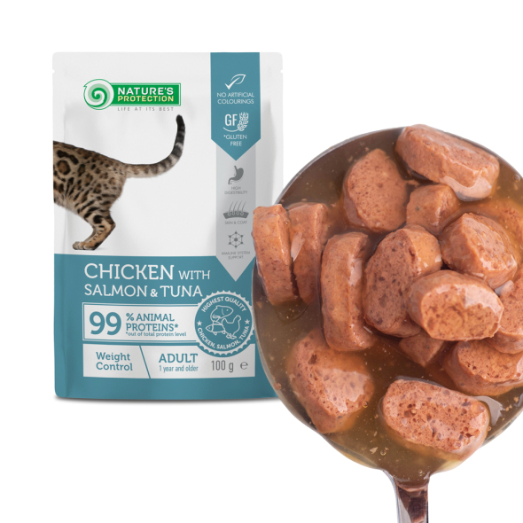 Nature’s Protection Adult cats Weight Control Chicken with Salmon &amp; Tuna Вологий корм для котів для контролю ваги з куркою, лососем і тунцем, 100 г - 5