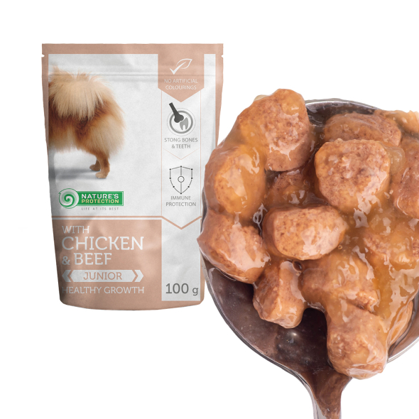 Nature's Protection Junior Small Breeds Healthy Growth Chicken &amp; Beef Вологий корм для молодих собак малих порід з куркою і яловичиною, 100 г - 3