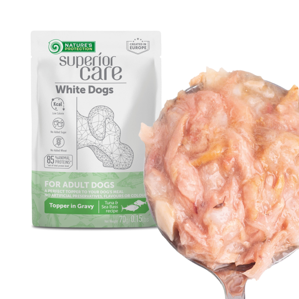 Nature's Protection Superior Care White Dogs Adult Tuna &amp; Sea Bass Додатковий вологий корм для собак з білим забарвленням з тунцем і морським окунем, 70 г - 4