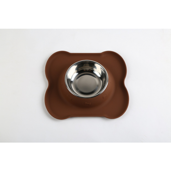 SUPER DESIGN миска для домашніх тварин, силіконова, з дном у формі кістки, коричнева, 0,16 л, 21 x 19,5 x 4 см - 1