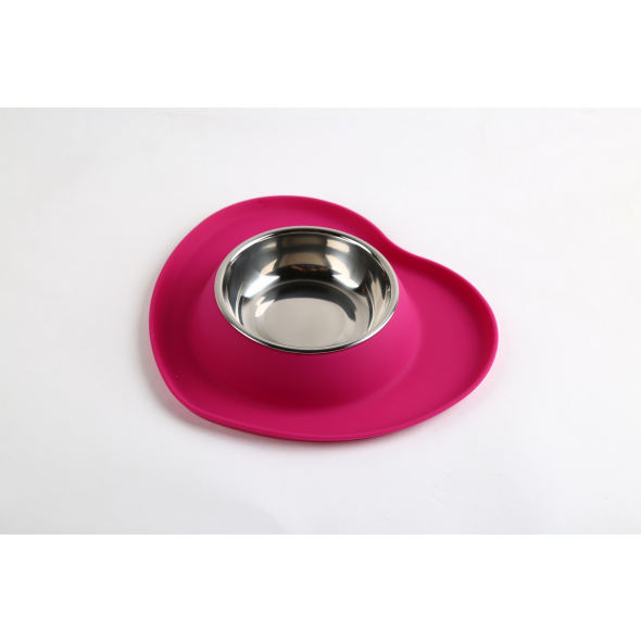 SUPER DESIGN миска для домашніх тварин, з силіконовим дном у формі серця, рожева, 0,16 л, 22,5 х 20 х 4 см - 1
