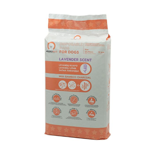 MISOKO Одноразові пелюшки для собак з вугіллям та ароматом лаванди, 45*60 см, 10 шт - 1