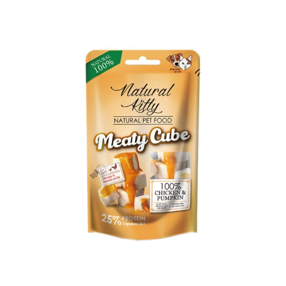 Natural Kitty Meaty Cube Chicken &amp; Pumpkin Ласощі-Кубики з курки в гарбузовому соусі для собак і котів 60 г