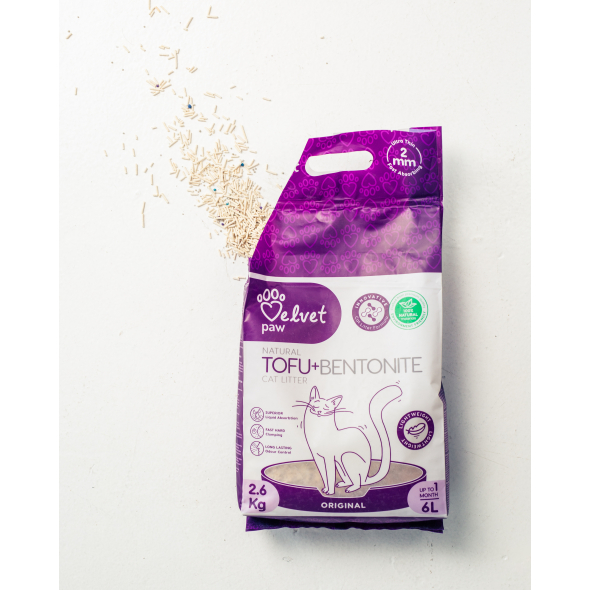 VELVET PAW TOFU Наповнювач для котячих туалетів з бентонітом, оригінальний, гранули 2 мм, 6 л/2,6 кг - 2