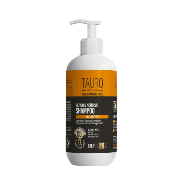 Tauro Pro Line Ultra Natural Care Repair and Nourish Shampoo Шампунь відновлення та живлення для шкіри та шерсті собак і котів, 400 мл