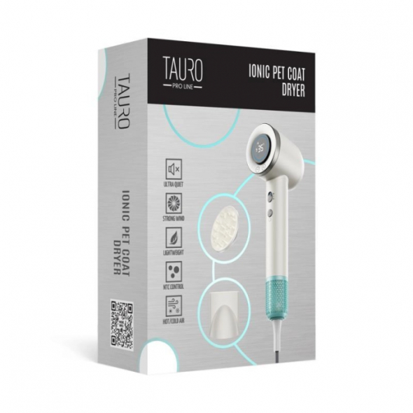 Tauro Pro Line Ручний фен для сушіння шерсті домашніх тварин з технологією генерації негативних іонів з вилкою ЄС, білий - 1