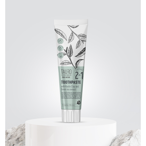 Tauro Pro Line Pure Nature 2in1 Антибактеріальна зубна паста з каоліном, цеолітом та екстрактом зеленого чаю для собак і котів, 100 мл - 1