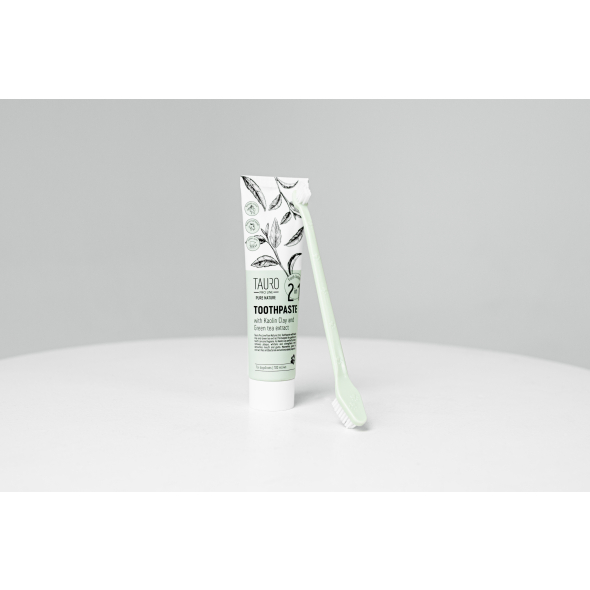 Tauro Pro Line Pure Nature 2in1 Антибактеріальна зубна паста з каоліном, цеолітом та екстрактом зеленого чаю для собак і котів, 100 мл - 2