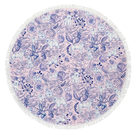 Tauro Pro Line Рушник з мікрофібри круглий рожевий з блакитними деталями та китицями, 150 х 150 см