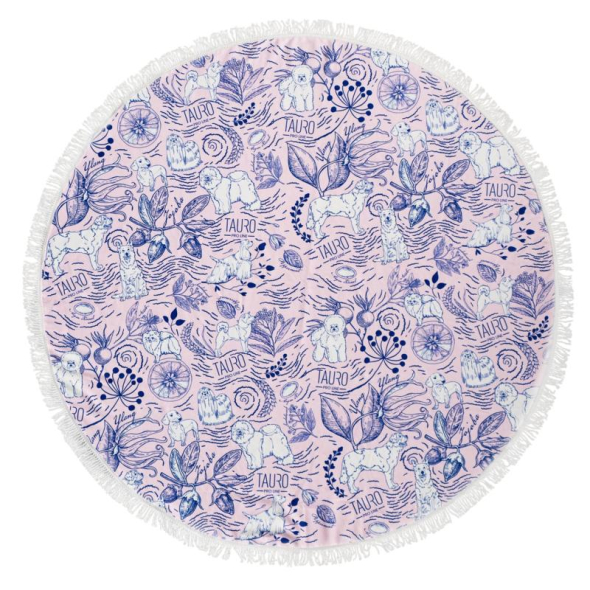 Tauro Pro Line Рушник з мікрофібри круглий рожевий з блакитними деталями та китицями, 150 х 150 см