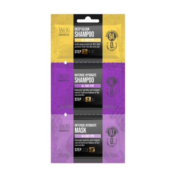 Tauro Pro Line Ultra Natural Care Deep Clean + Intense Hydrate набір пробників шампуню та маски для собак і кішок