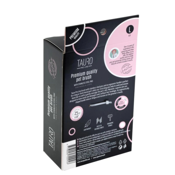 Tauro Pro Line Royal Щітка пластикова тонкі та м'які зубчики з нержавіючої сталі 25 мм, рожева, велика 17,5 x 10,6 x 6,2 см - 3