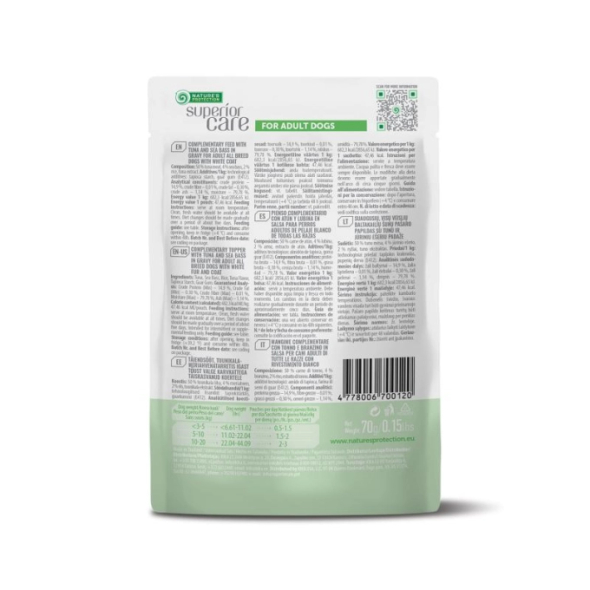 Nature's Protection Superior Care White Dogs Adult Tuna &amp; Sea Bass Додатковий вологий корм для собак з білим забарвленням з тунцем і морським окунем, 70 г - 1