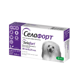 Селафорт Спот-он Краплі від бліх, кліщів і глистів для собак вагою від 2,6 до 5 кг, 30 мг/0,25 мл, 1 піпетка