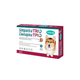 Сімпаріка ТРІО Таблетки від глистів, бліх і кліщів для собак вагою 10,1 -  20 кг, 1 таблетка