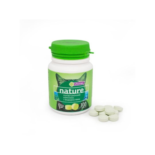 Vitomax Nature Полівітамінний комплекс зі смаком водоростей для котів, 100 таблеток - 1
