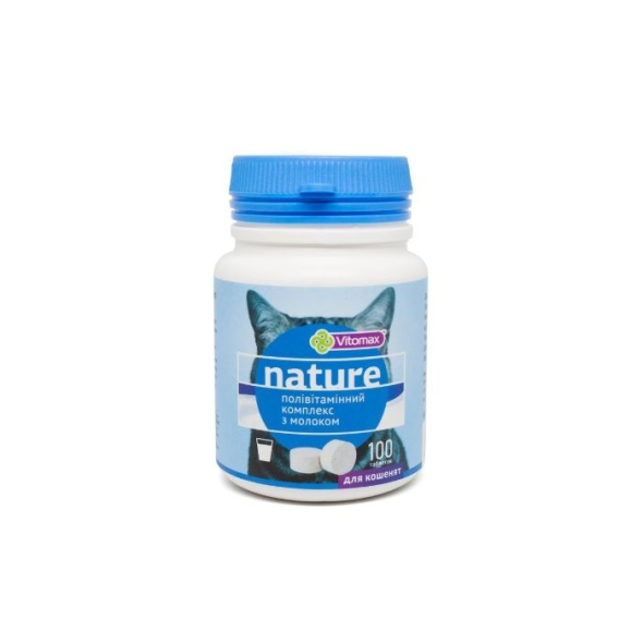 Vitomax Nature Полівітамінний комплекс зі смаком молока для кошенят, 100 таблеток