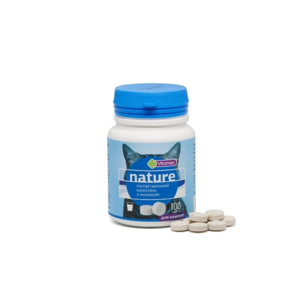 Vitomax Nature Полівітамінний комплекс зі смаком молока для кошенят, 100 таблеток - 1