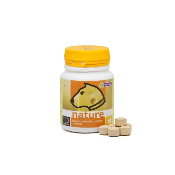 Vitomax Nature Полівітамінний комплекс зі смаком сиру для собак, 100 таблеток - 1
