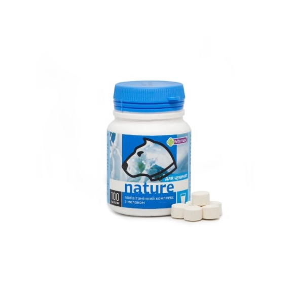Vitomax Nature Полівітамінний комплекс зі смаком молока для цуценят, 100 таблеток - 1