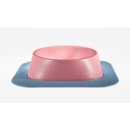 Набір миска Fiboo рожева, розмір L із антиковзким килимком під миску блакитним