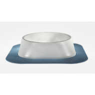 Набір миска Fiboo біла, розмір L із антиковзким килимком під миску блакитним