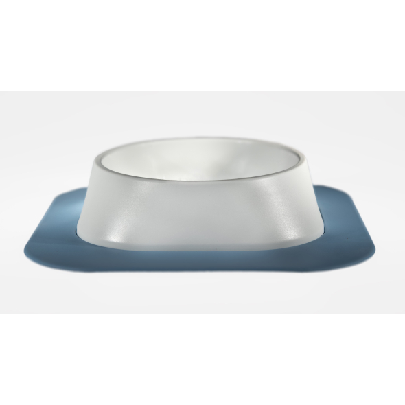 Набір миска Fiboo біла, розмір L із антиковзким килимком під миску блакитним