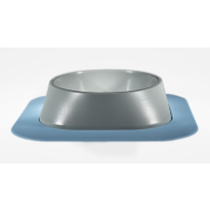 Набір миска Fiboo світло-сіра, розмір L із антиковзким килимком під миску блакитним