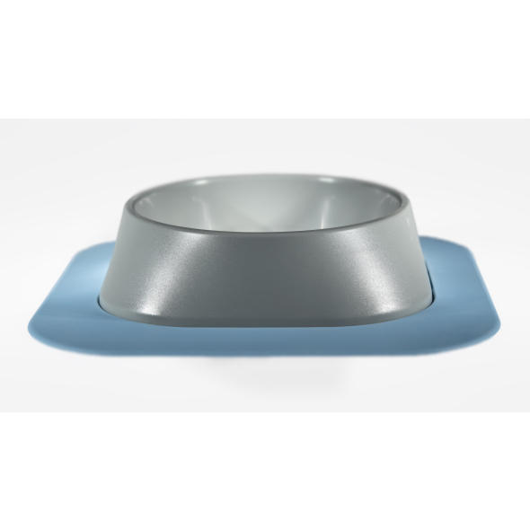 Набір миска Fiboo світло-сіра, розмір L із антиковзким килимком під миску блакитним