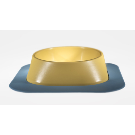 Набір миска Fiboo жовта, розмір L із антиковзким килимком під миску блакитним