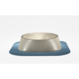 Набір миска Fiboo бежева, розмір M із антиковзким килимком під миску блакитним