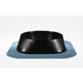 Набір миска Fiboo чорна, розмір M із антиковзким килимком під миску блакитним