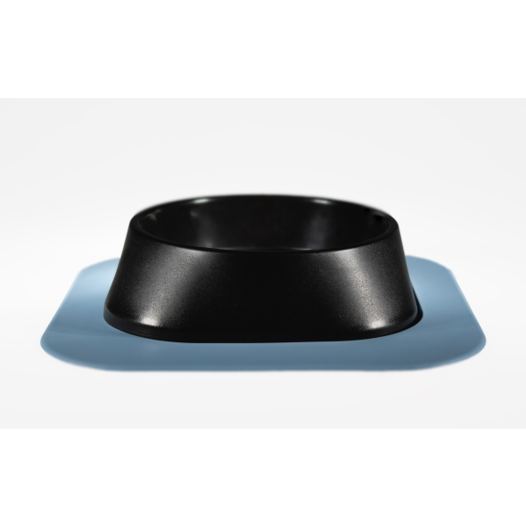 Набір миска Fiboo чорна, розмір M із антиковзким килимком під миску блакитним
